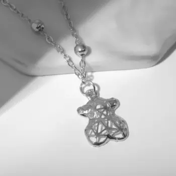 Кулон «Мишка» плетёный, цвет серебро, 40 см