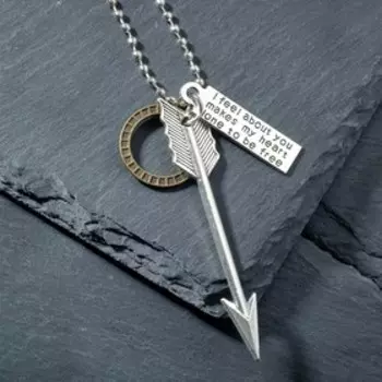 Кулон мужской "Стрела" с узорами, цвет чернёное серебро, 48см