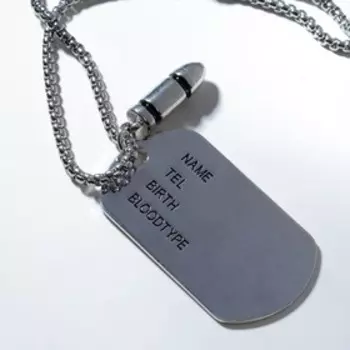 Кулон мужской "Жетон и пуля" надписи, цвет серебро, 70см