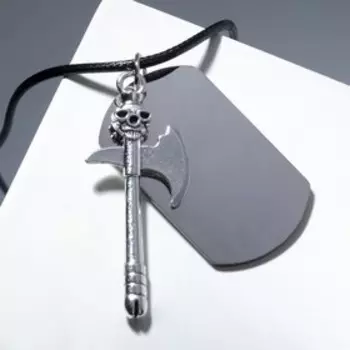 Кулон мужской "Жетон и топор" с черепом, цвет серебро на чёрном шнурке, 48см