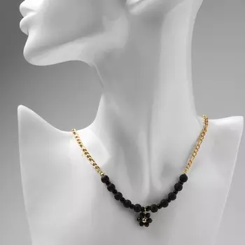 Колье «Цветок» амелия, чёрное в золоте, 45 см