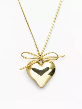 Кулон на шнурке «Сердце» с бантиком, цвет золото