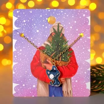 Кулон "Котик" с пятнышком, цвет серо-чёрный в золоте, 44 см