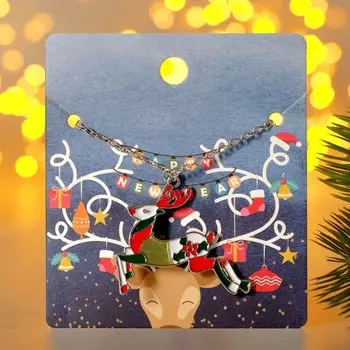 Кулон "Олень" с омелой, цветной в серебре, 46 см