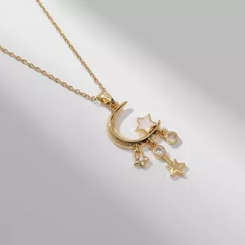 Кулон «Полумесяц» со звёздами, цвет белый в золоте, 40 см