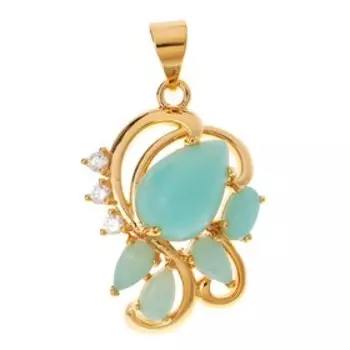 Кулон с амазонитом "Азалия", позолота с родированием