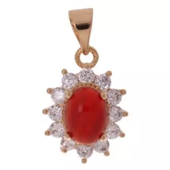 Кулон с красным агатом "Малый овал в цирконах", позолота с родированием