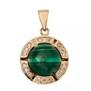 Кулон с малахитом "Луна", позолота с родированием