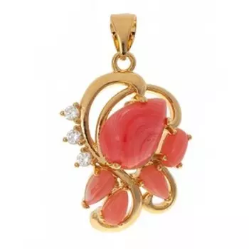 Кулон с родохрозитом "Азалия", позолота с родированием