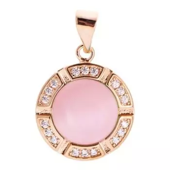 Кулон с розовым кошачьим глазом "Луна", позолота с родированием