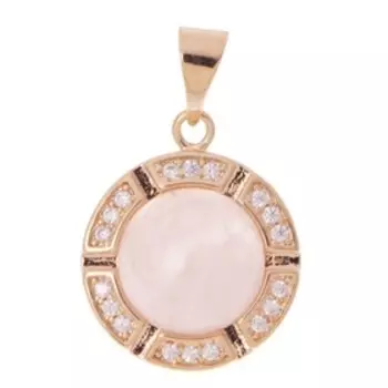 Кулон с розовым кварцем "Луна", позолота с родированием