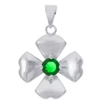 Кулон с зеленым фианитом "Клевер 4 листа", родирование
