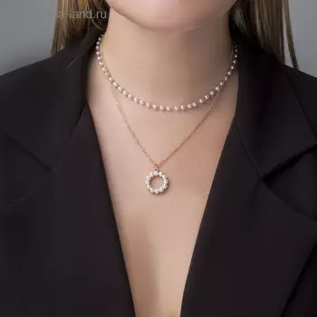 Кулон на цепочке с жемчугом «Цепь», олимпия, круг, белый в золоте, 40 см