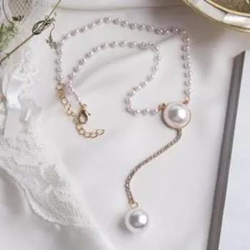 Колье с жемчугом «Олимпия» две бусины с цепочкой, цвет белый в золоте, 32 см