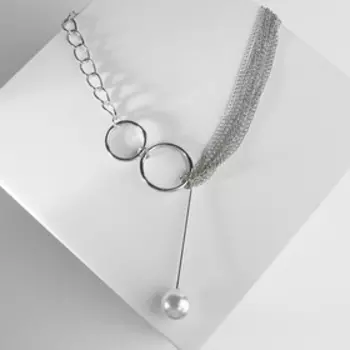 Кулон с жемчугом «Цепь» звено, цвет белый в серебре, 32 см