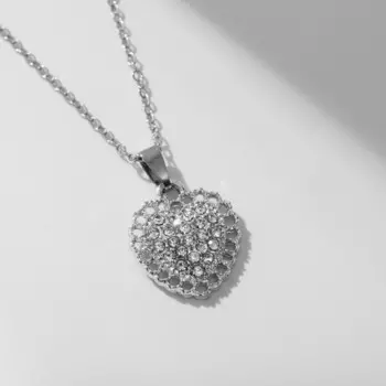 Кулон на цепочке «Сердце», блестящее, белый в серебре, 39 см