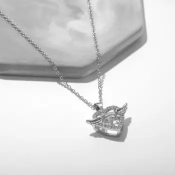 Кулон на цепочке «Сердце», крылатое, белый в серебре, 40 см