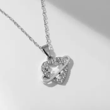 Кулон «Сердце» планета, цвет белый в серебре, 39 см