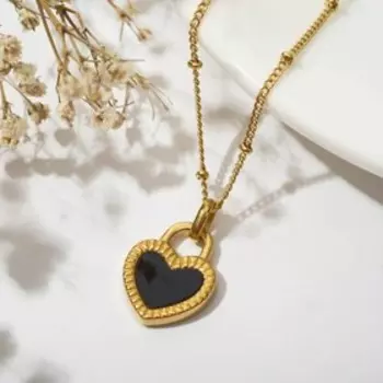 Кулон «Сердце» замочек, цвет чёрно-белый в золоте, 40 см