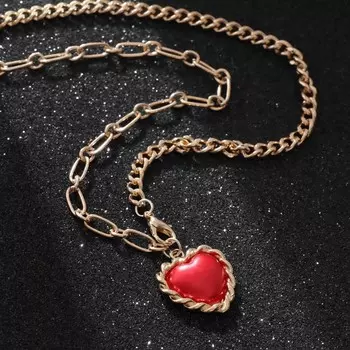 Кулон "Сердечко" лоза, цвет красный в золоте, 46см