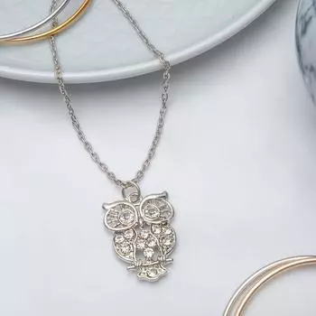 Кулон «Ажурная сова», белый в серебре, 45 см