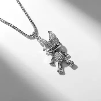 Кулон на цепочке «Заяц», в очках, белый в серебре, 70 см