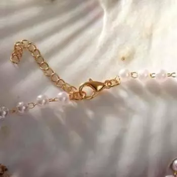 Кулон "Жемчужная бабочка", цветной в золоте, 42 см