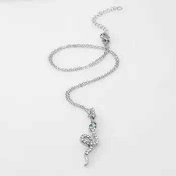 Кулон на цепочке «Змея», изящная мини, бело-зелёный в серебре