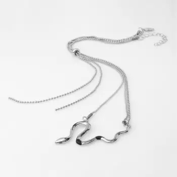 Кулон «Змея» с подвесками, цвет чёрный в серебре