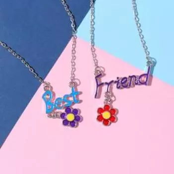 Кулоны «Неразлучники» best friends, цветы, цветные в серебре, 45 см