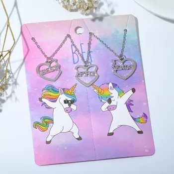 Кулоны на цепочке «Неразлучники», с надписью best friends, 3 шт. цвет серебро, 40 см