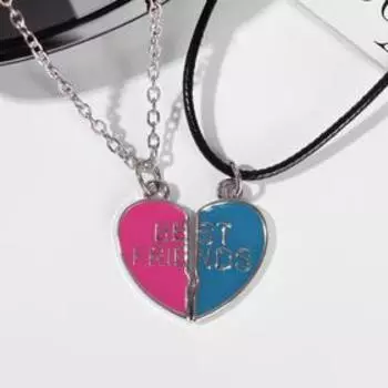 Кулоны «Неразлучники» цветок и сердце, цвет розово-голубой в серебре, 45 см