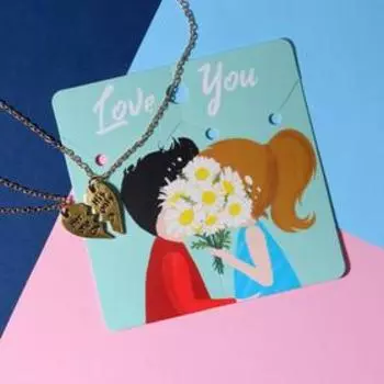 Кулоны парные на цепочке «Неразлучники», с надписью для него и неё, цвет чернёное золото, 40 см