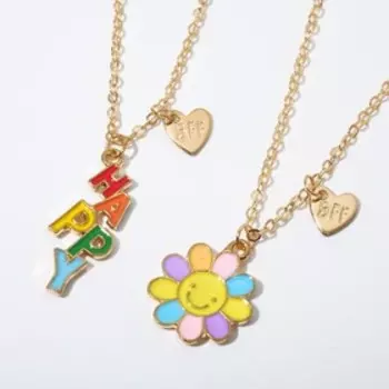 Кулоны "Неразлучники" хэппи и ромашки, цветные в золоте, 40см