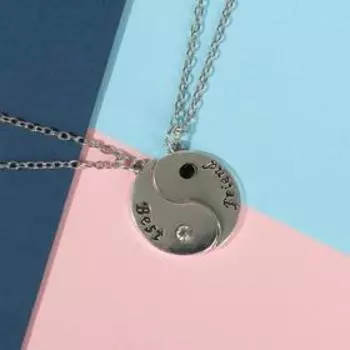 Кулоны парные «Инь ян», со стразами, 45 см, цвет серебро