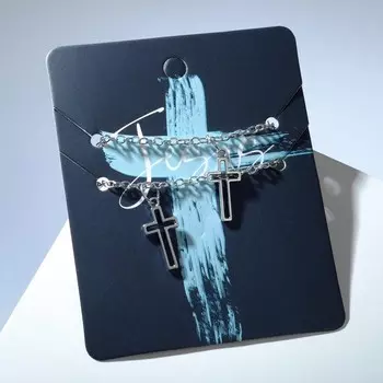 Кулоны парные «Кресты полые», 45 см, цвет серебро