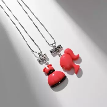 Кулоны парные «Кукла и платье», 40 см, цвет розовый в серебре