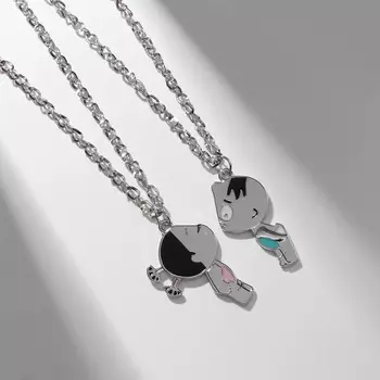 Кулоны парные «Поцелуй», 45 см, цвет серебро