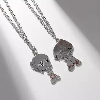 Кулоны парные «Мальчик и девочка», 45 см, цвет серебро