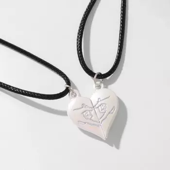 Кулоны парные на магните «Сердце», 40 см, цвет серебро