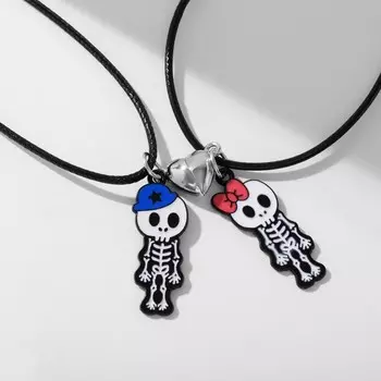 Кулоны парные на магните «Скелеты», 40 см, цвет белый/чёрный