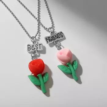 Кулоны парные «Розочки», 40.5 см, цветной в серебре