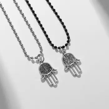Кулоны парные «Рука хамса», 45 см, цвет чёрный/серебряный