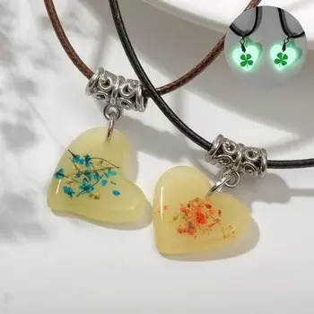 Кулоны на шнурке «Неразлучники» сердца с цветком, цветные, 43 см