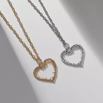 Кулоны «Неразлучники» сердца с шипами, цвет серебряно-золотой, 45 см