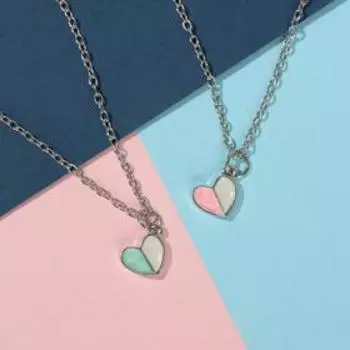 Кулоны парные «Сердечки по сторонам», 45 см, цвет розовый/голубой в серебре