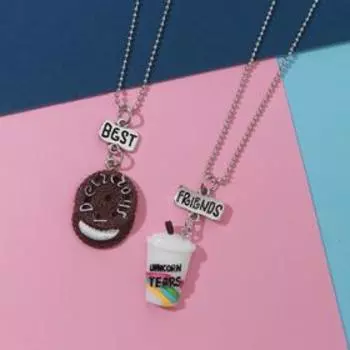 Кулоны «Неразлучники» сладости, цветные в серебре, 45 см