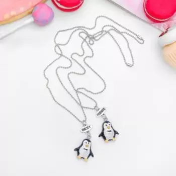 Кулоны парные "Выбражулька" неразлучники, пингвинчики, 2 цепочки 45 см, цвет чёрно-белый
