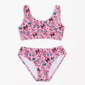 Купальник раздельный для девочки, цвет розовый/кошки, рост 122 см