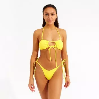 Купальник раздельный однотонный на завязках женский MINAKU, размер 42, жёлтый